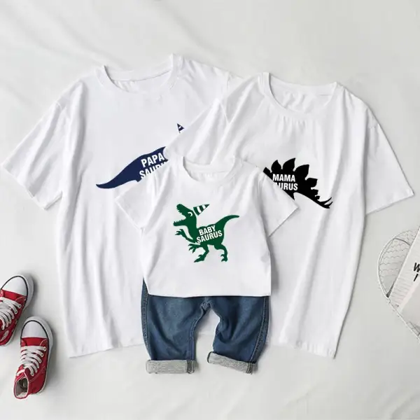 Casual Dinosaur Print Round Neck Short-Sleeved T-Shirt Family Matching Outfits - Popopiestyle.com 