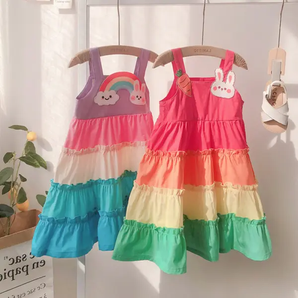 【18M-7Y】Girls Rainbow Contrast Stitching Trendy Cake Skirt - Popopiestyle.com 