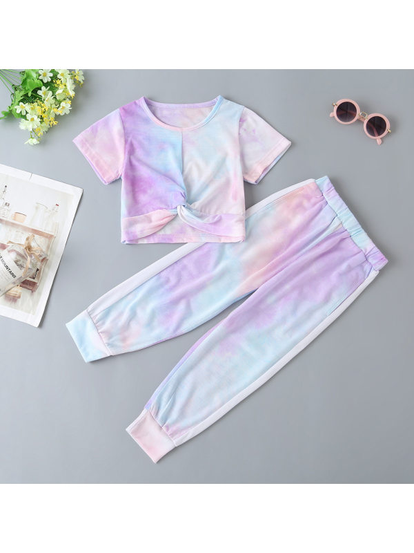 【18M-7Y】Girls' Tie-dye Short-sleeved Top And Trousers Two-piece Suit