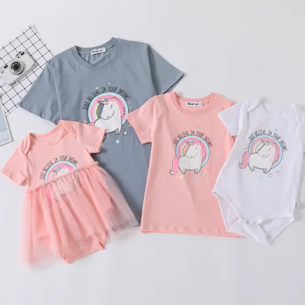 Casual Cartoon Pattern Short Sleeve Family Matching Outfits - Popopiestyle.com 