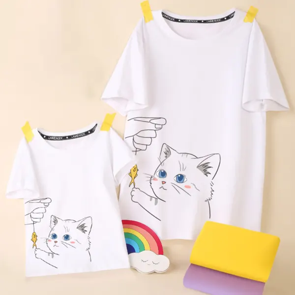 Casual Cartoon Pattern Short Sleeve Family Matching Outfits - Popopiestyle.com 