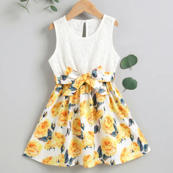 【18M-7Y】Sweet Yellow Floral Print Sleeveless Dress - Popopiestyle.com 