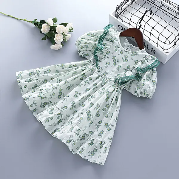 【2Y-9Y】Girls Floral Print Short Sleeve Dress - Popopiestyle.com 