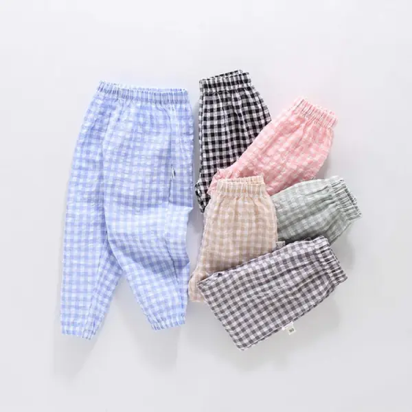 【18M-7Y】Girls Summer Thin Plaid Loose Cropped Trousers - Popopiestyle.com 