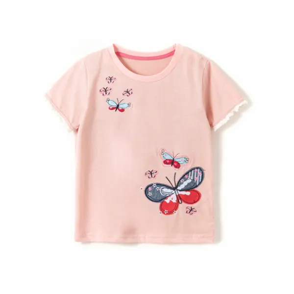 【18M-9Y】Girls' Butterfly Embroidered Short-sleeved T-shirt - Popopiestyle.com 