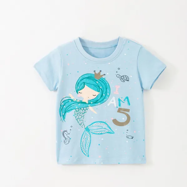 Girls Cartoon Print Short Sleeve T-shirt - Popopiestyle.com 