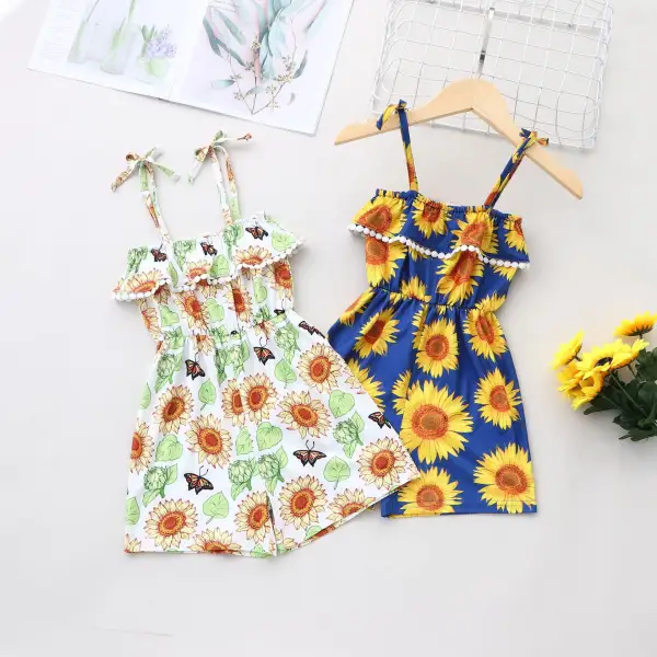 【18M-7Y】Girls Fresh Sweet Sunflower Print Camisole Jumpsuit - Popopiestyle.com 