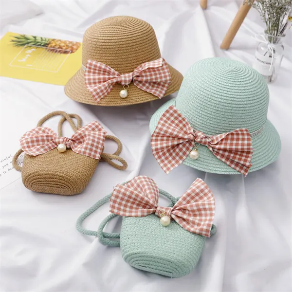 Cute Plaid Bow Bag and Hat Set - Popopiestyle.com 