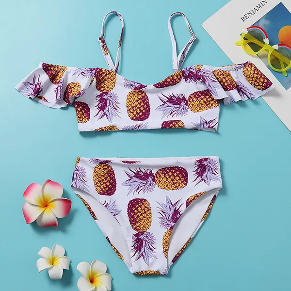 Girls Pineapple Print Split Bikini Swimsuit - Popopiestyle.com 