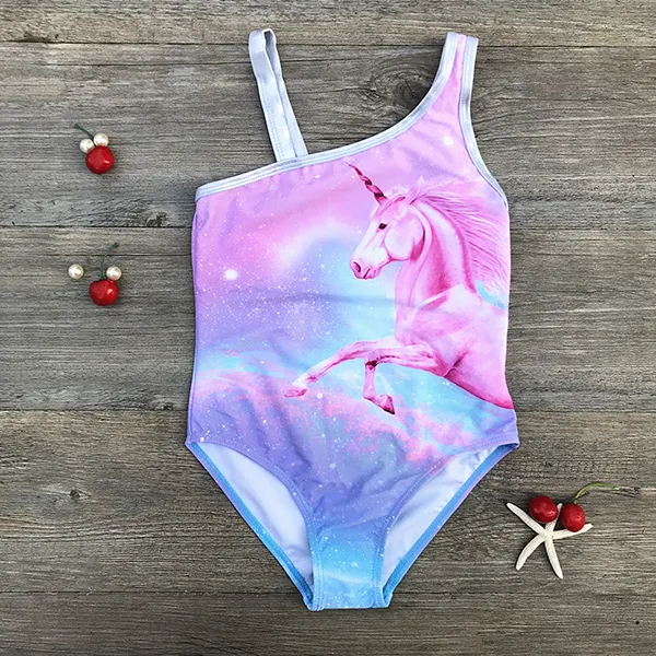 【6Y-13Y】Girls Unicorn Print One-piece Swimsuit - Popopiestyle.com 