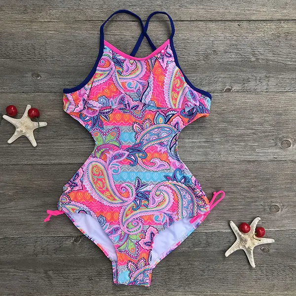 【10Y-15Y】Girls Bohemian Print One-piece Swimsuit - Popopiestyle.com 