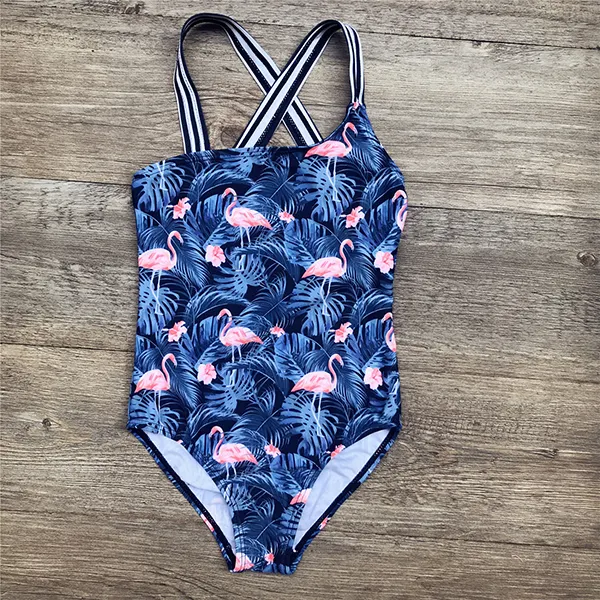 【3Y-13Y】Girls' Oblique One-shoulder Flamingo Print One-piece Swimsuit - Popopiestyle.com 