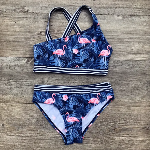 【3Y-11Y】Girls One-shoulder Flamingo Print Split Swimsuit - Popopiestyle.com 