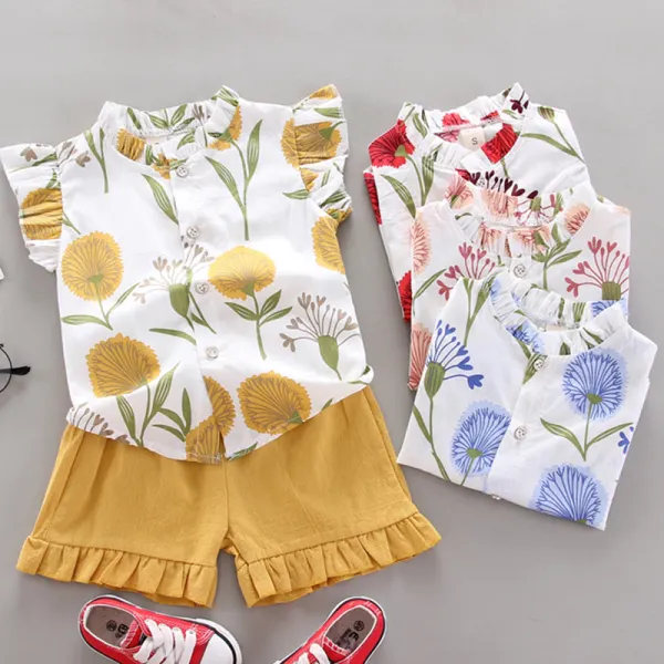 【12M-4Y】Girl Sweet Flower Sleeveless Shirt Shorts Set - Popopiestyle.com 