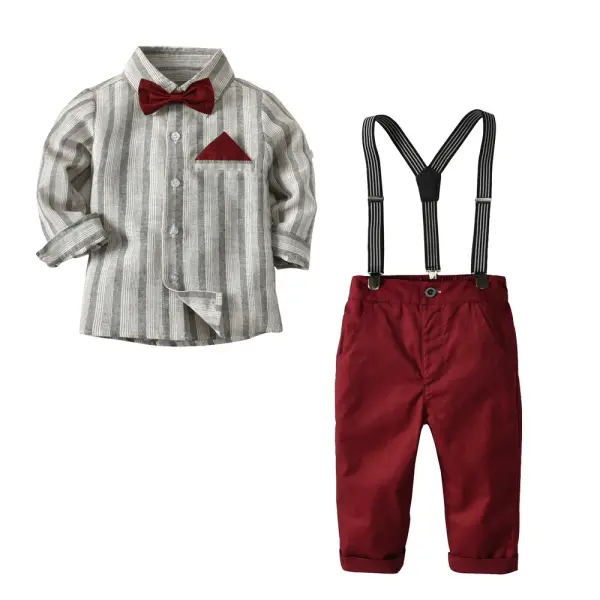 【18M-9Y】 Boy's Long-sleeved Plaid Shirt Gentleman Suit Four Pieces - Popopiearab.com 