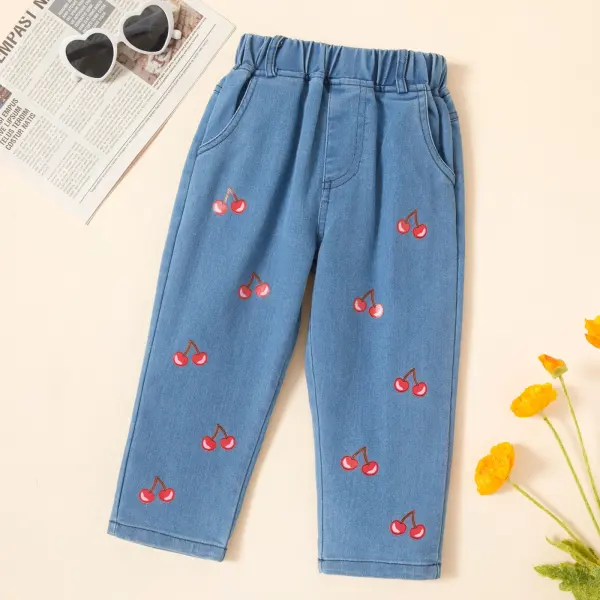 【18M-7Y】Girls Sweet Cherry Pattern Jeans - Popopiestyle.com 