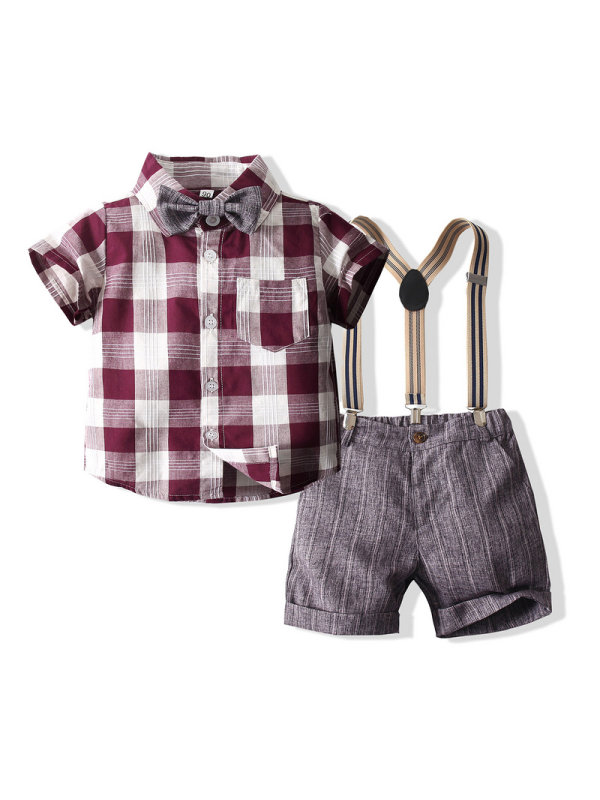 【18M-7Y】Summer Plaid Shirt And Shorts Suit