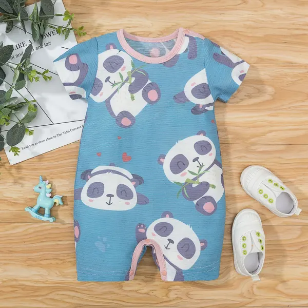 【3M-18M】Baby Cartoon Panda Print Romper - Popopiestyle.com 