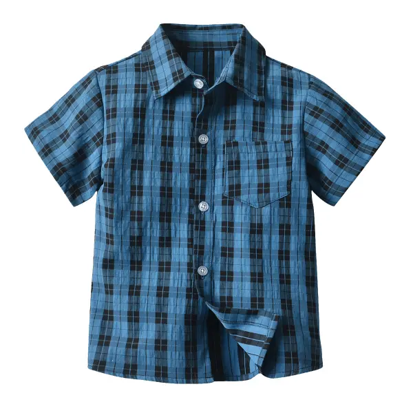 【12M-7Y】Boys Short-sleeved Lapel Button Button Shirt - Popopiestyle.com 