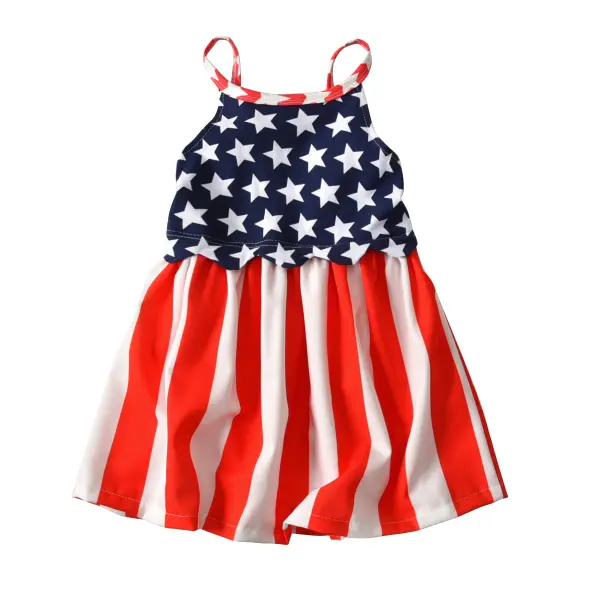 【12M-5Y】Girls Summer American Flag Independence Day Sling Dress - Popopiestyle.com 