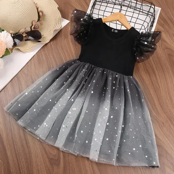 【18M-13Y】Girls Star Gradient Mesh Flying Sleeve Princess Dress - Popopiestyle.com 