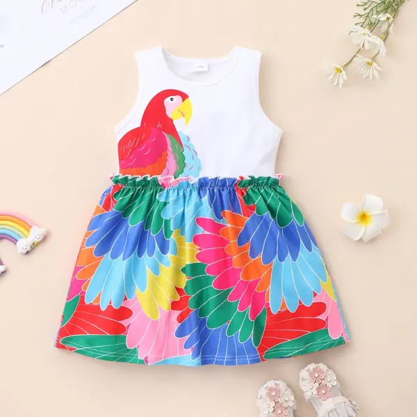 【12M-5Y】Girls Peacock Feather Print Sleeveless Dress - Popopiearab.com 