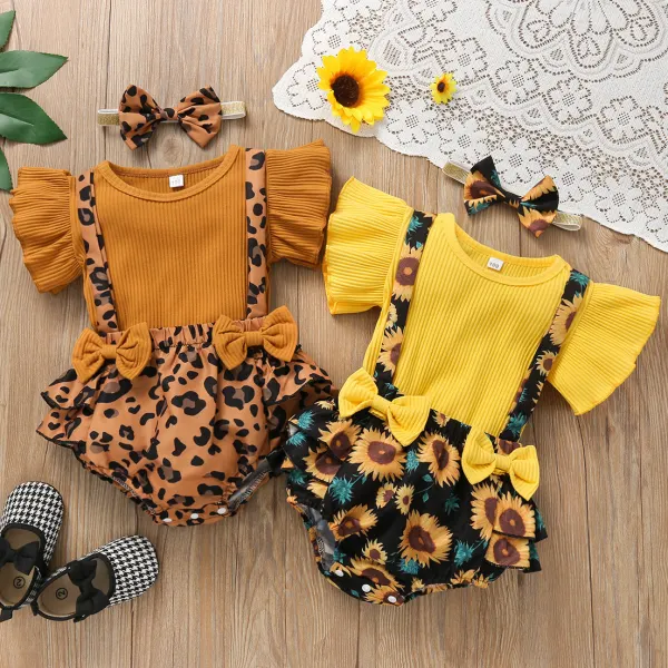 【6M-3Y】Cute Bow Flower Print Romper Set - Popopiestyle.com 