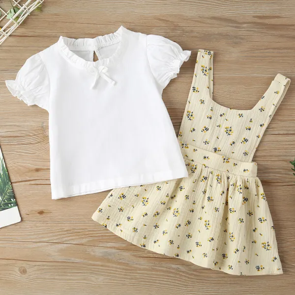 【6M-2.5Y】Cute White T-shirt and Floral Print Skirt Set - Popopiestyle.com 