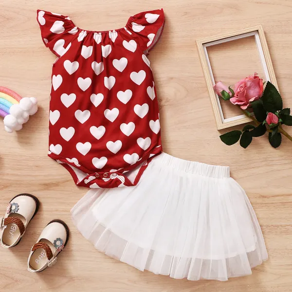 【6M-2.5Y】Cute Heart-shaped Print Red Romper and Skirt Set - Popopiestyle.com 