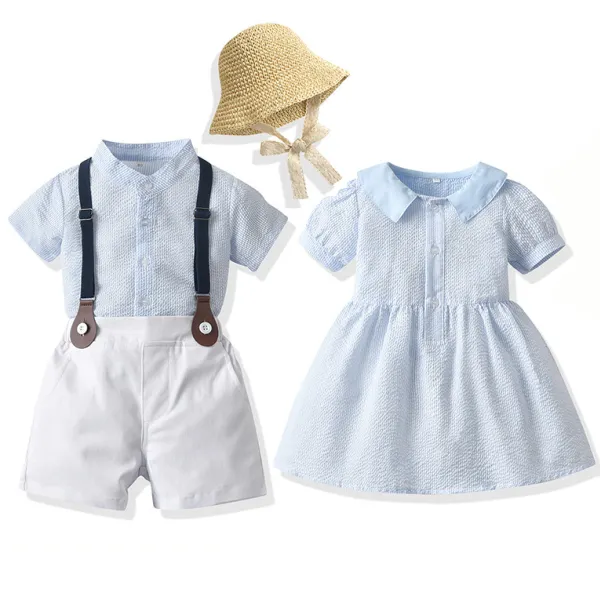 【12M-5Y】Boy And Girl Blue Striped Dress And Set - Popopiestyle.com 