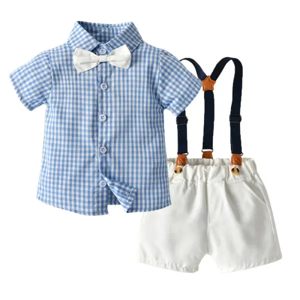 【12M-5Y】Boy And Girl Blue Plaid Dress And Set - Popopiestyle.com 