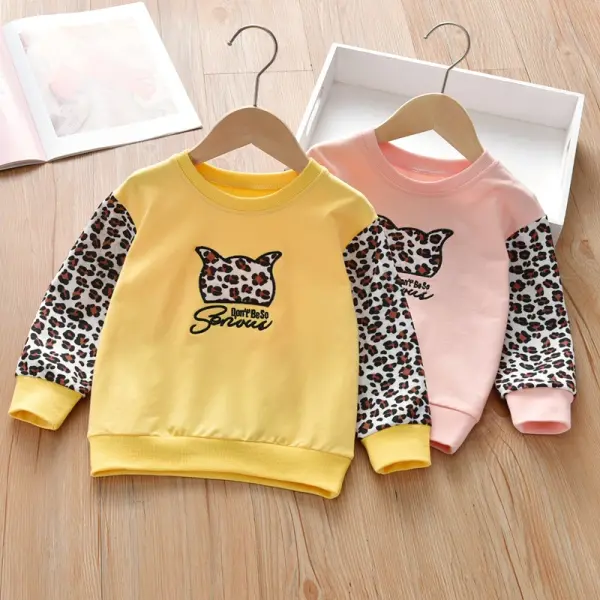 【18M-7Y】Girls Contrast Stitching Leopard Print Sweatshirt - Popopiestyle.com 