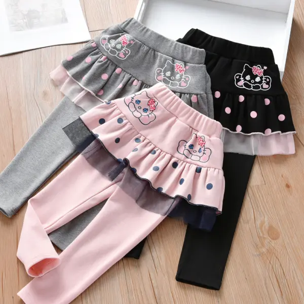 Girl Polka Dot Cartoon Color Matching Lace Slim Skirt Pants - Popopiestyle.com 