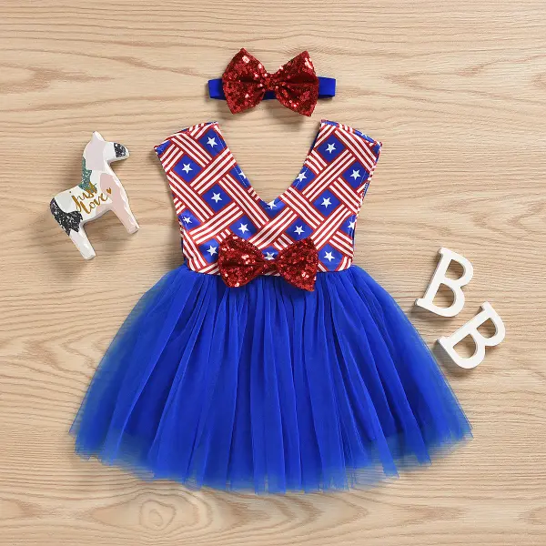 【6M-3Y】Baby Girl Independence Day Sleeveless Vest Mesh Dress - Popopiestyle.com 