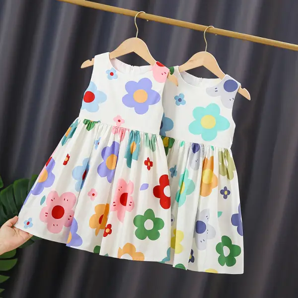 【2Y-9Y】Girls Print Small Fresh Casual Vest Dress - Popopiestyle.com 