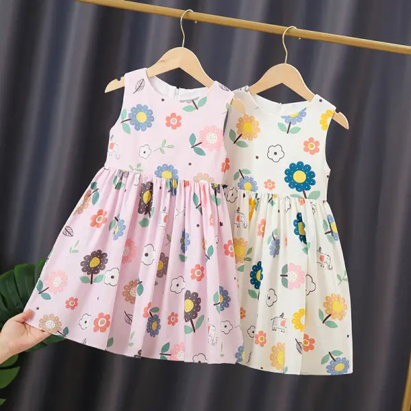 【18M-11Y】Big Girls Sleeveless Printed Cotton Casual Vest Dress - Popopiestyle.com 