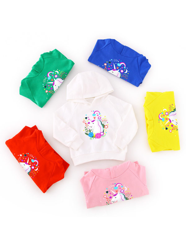 【18M-11Y】Girls' Hooded Cartoon Print Sweatshirt
