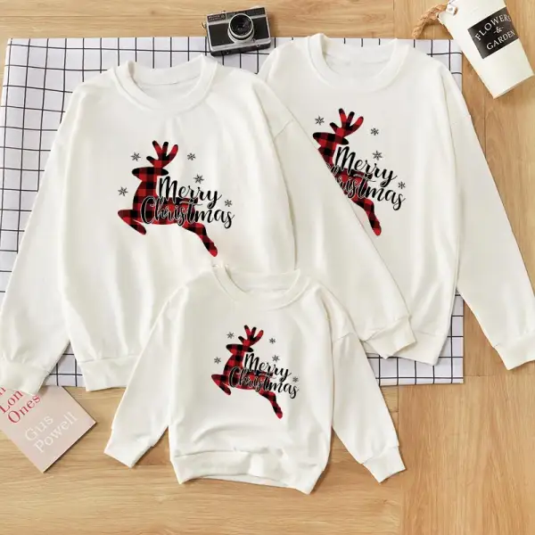 Reindeer Print Long-Sleeved Pullover Family Matching Outfits - Popopiestyle.com 