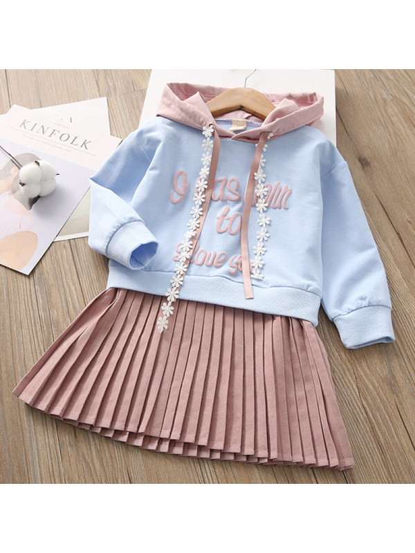 【18M-7Y】Girls Letter Print Hooded Long Sleeve Dress