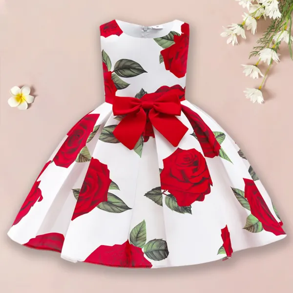 【2Y-10Y】 Sweet Rose Red Bow Dress - Popopiearab.com 