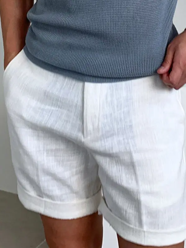 Gentleman Classic Plain Breathable Drawstring Linen Shorts - Oasisjoy.com 