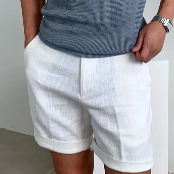 Gentleman Classic Plain Breathable Drawstring Linen Shorts - Woolmind.com 