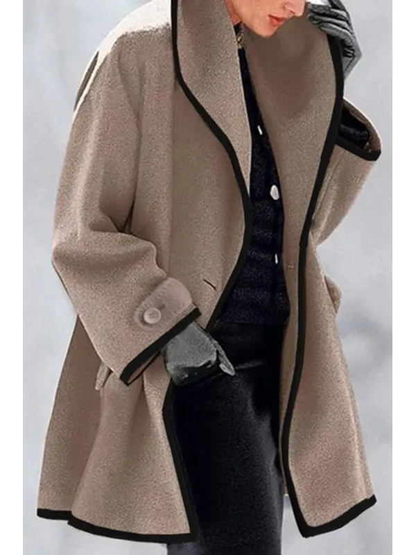 Manteau en laine ample à col rond multicolore à la mode - Funluc.com 
