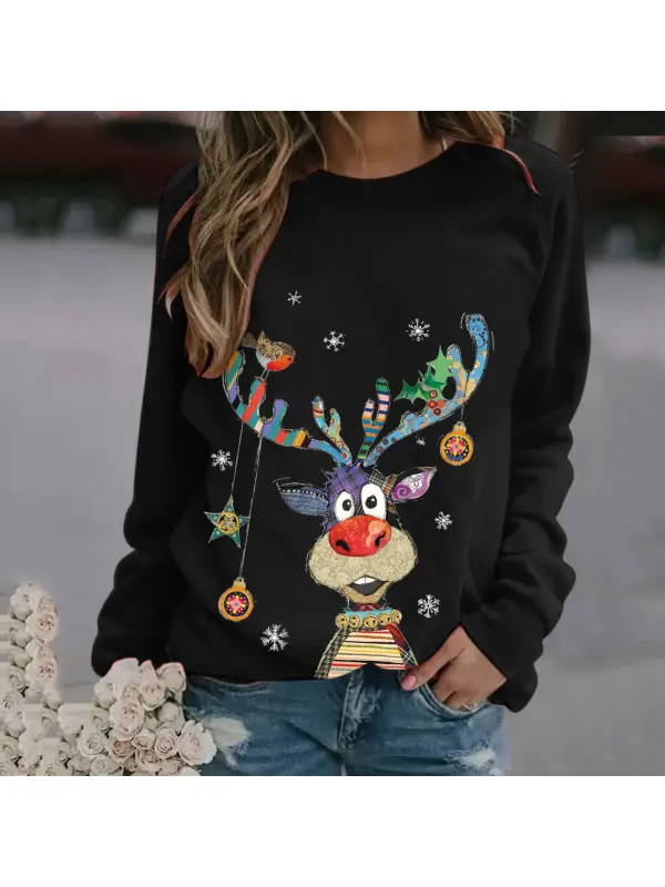Animal Christmas Round Neckline Long Sleeve Sweatshirt - Funluc.com 