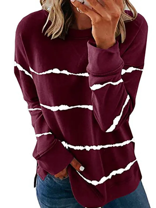 Round Neck Striped Long Sleeve T-shirt - Funluc.com 