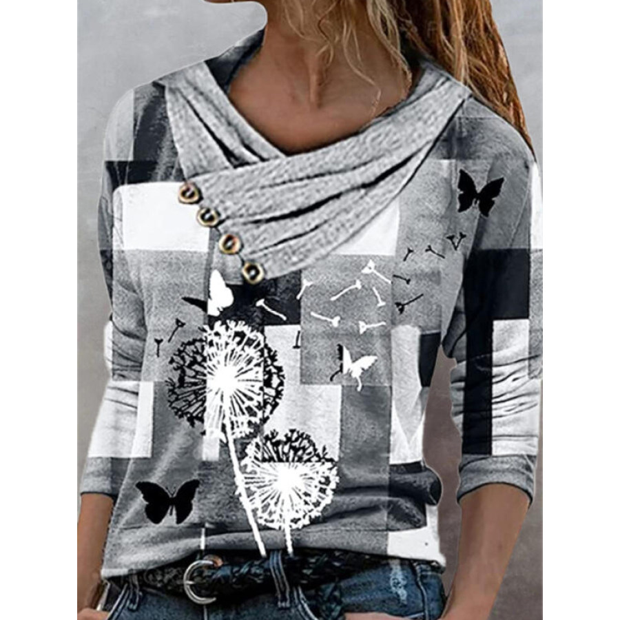 

Casual Dandelion Print V Neck Long Sleeves T-shirt