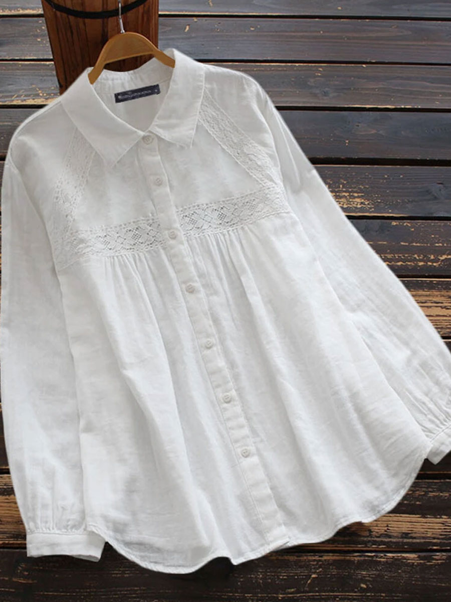 Lace Stitching Loose Long sleeved Blouse