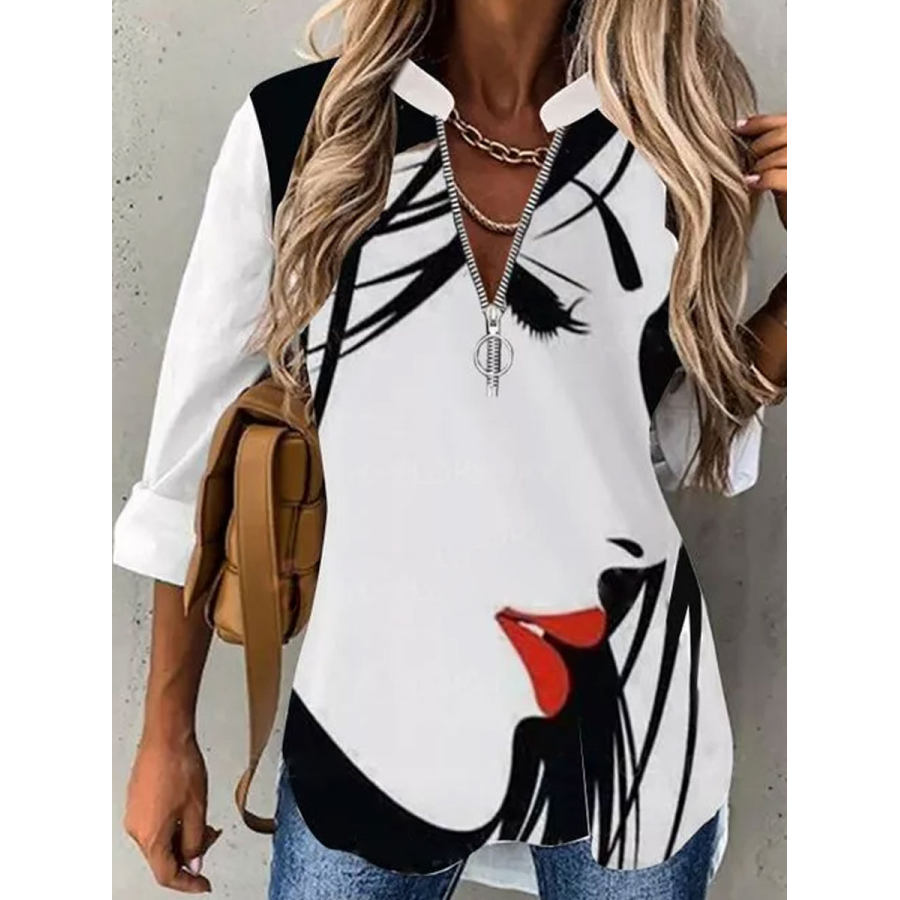 

Art Face Print Casual Loose Long-sleeved Blouse