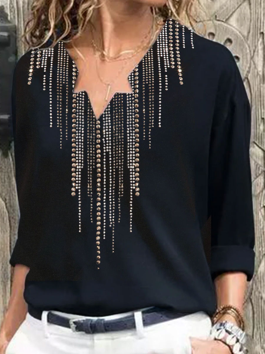 V-neck Casual Loose Long-sleeved Blouse