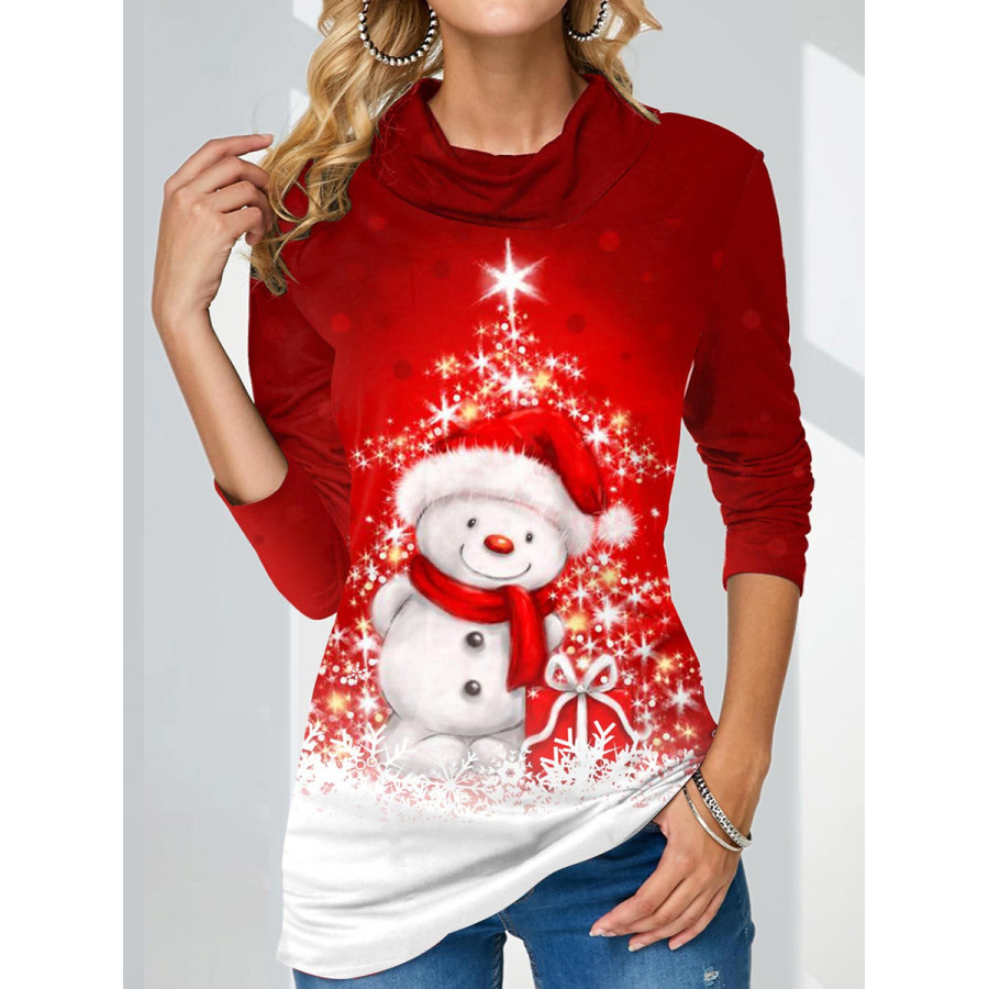 

Casual Christmas Print Cowl Neck Long Sleeve T-Shirt